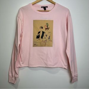 NWT Forever 21 Picasso Graphic Crop Long Sleeve Shirt Size Small